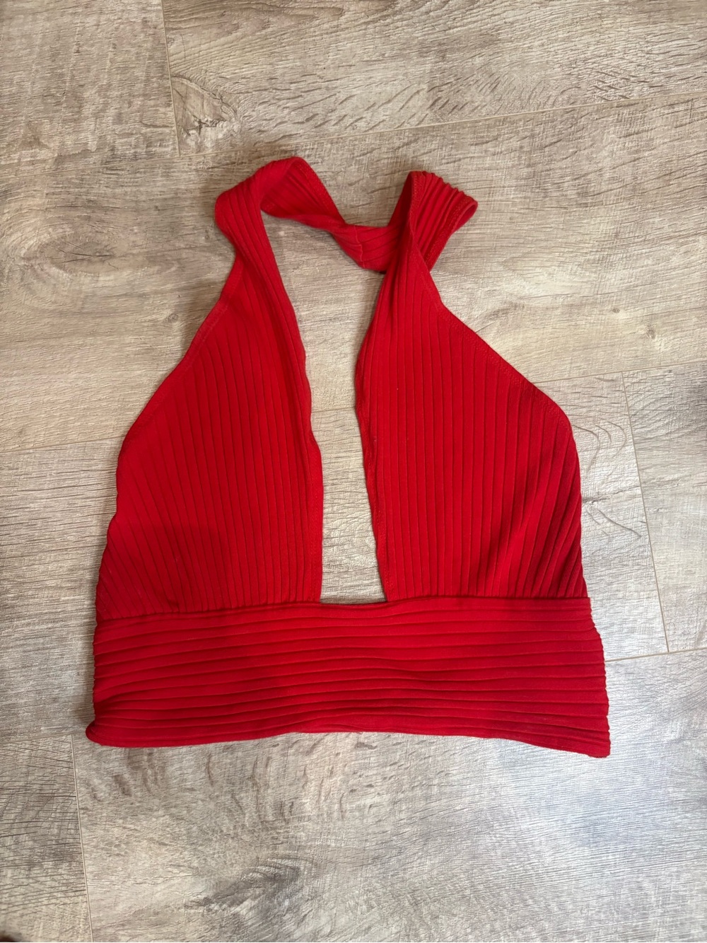 Callahan Mimi Red Ribbed Halter Crop